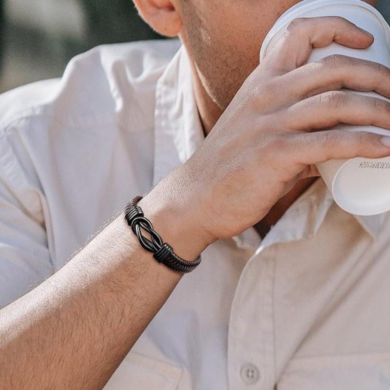 Forever Linked Together Black Braided Leather Braceletđź”—