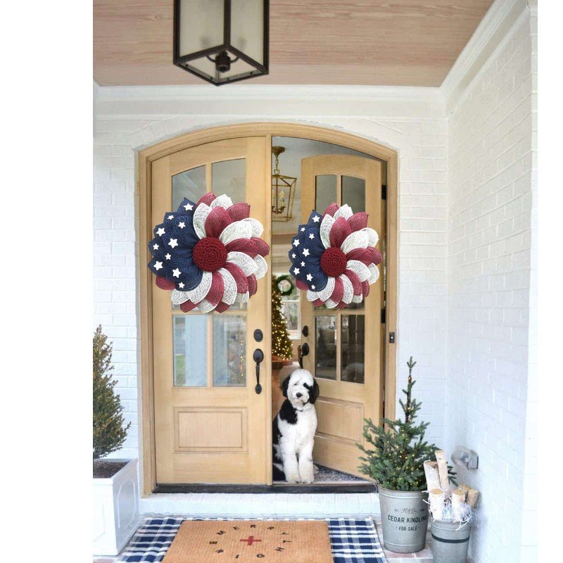 Poly Burlap American Flag Wreath