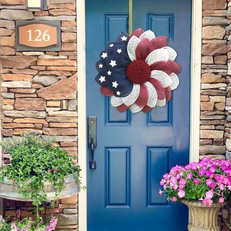 Poly Burlap American Flag Wreath