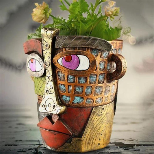 Handmade Picassoo Antique Bronze Abstract Beauty Face Flower Pot（Free Shipping）