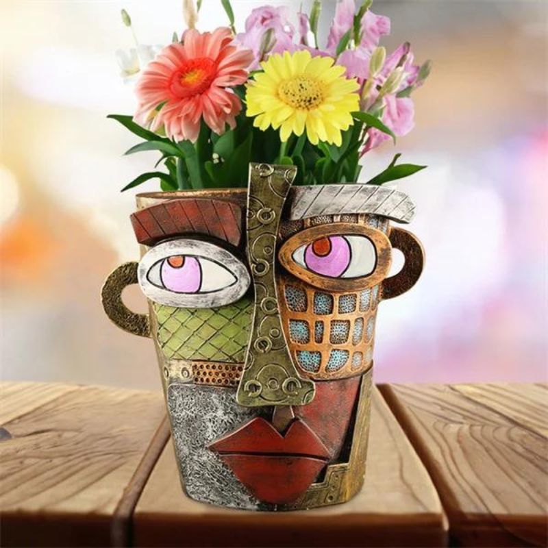 Handmade Picassoo Antique Bronze Abstract Beauty Face Flower Pot（Free Shipping）