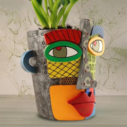 Handmade Picassoo Antique Bronze Abstract Beauty Face Flower Pot（Free Shipping）