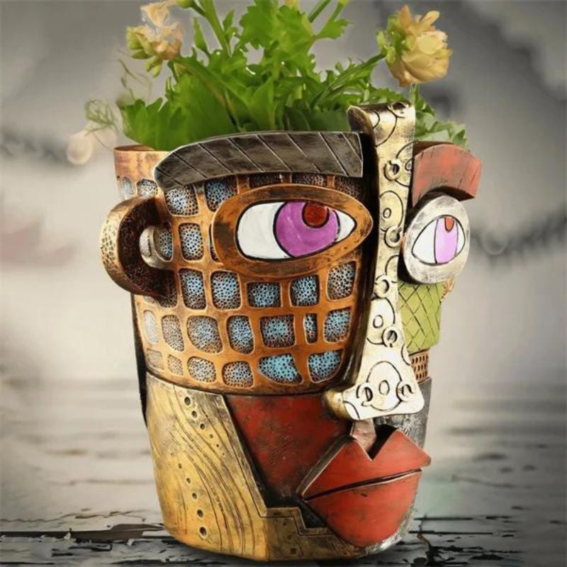 Handmade Picassoo Antique Bronze Abstract Beauty Face Flower Pot（Free Shipping）