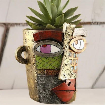 Handmade Picassoo Antique Bronze Abstract Beauty Face Flower Pot（Free Shipping）