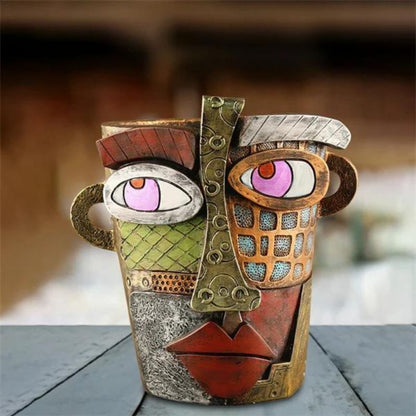 Handmade Picassoo Antique Bronze Abstract Beauty Face Flower Pot（Free Shipping）
