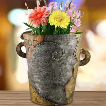 Handmade Picassoo Antique Bronze Abstract Beauty Face Flower Pot（Free Shipping）
