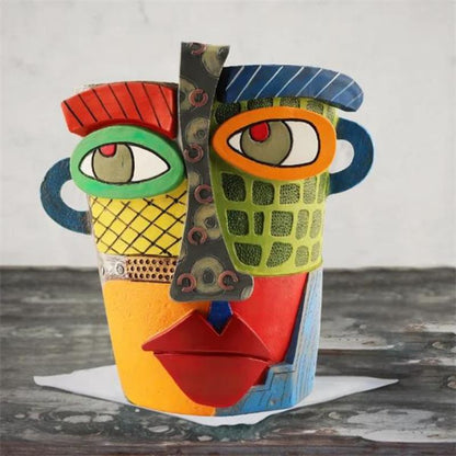 Handmade Picassoo Antique Bronze Abstract Beauty Face Flower Pot（Free Shipping）