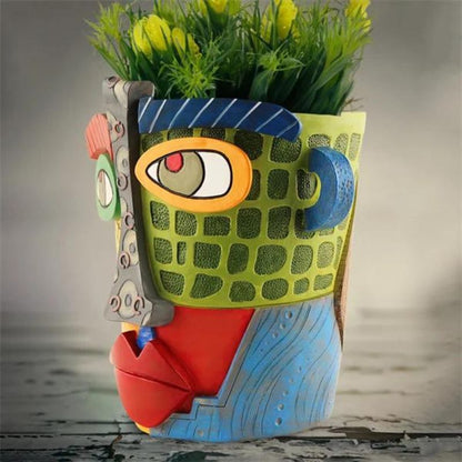 Handmade Picassoo Antique Bronze Abstract Beauty Face Flower Pot（Free Shipping）