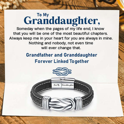 "Grandfather and Granddaughter Forever Linked Together" Braided Leather Bracelet - Love My Granddaughter