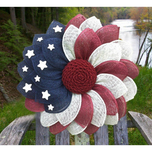 Poly Burlap American Flag Wreath