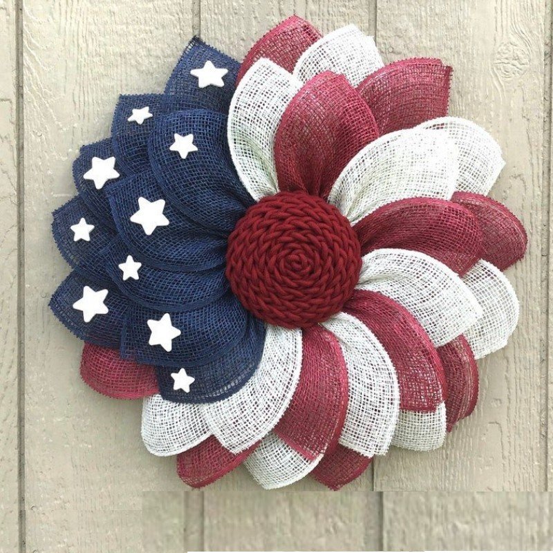 Poly Burlap American Flag Wreath